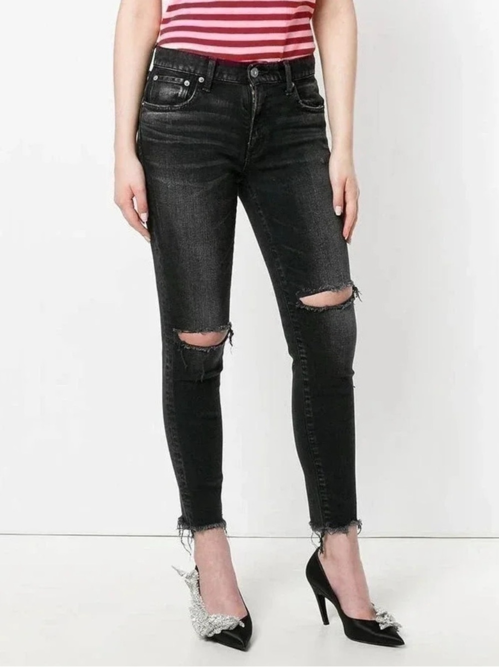Moussy Vintage Fremont Skinny Jean In Black 27 ripped raw hem